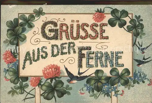 Kleeblatt Vergissmeinnicht Kleeblume Schwalben Gruss Litho Kat. Greetings