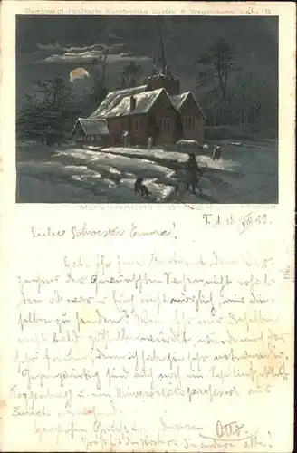 Kuenstlerkarte A.F. Lydon Mondnacht im Winter Rembrandt Postkarte  Kat. Kuenstlerkarte