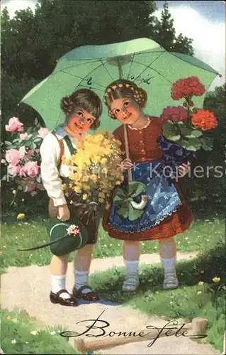 Kinder Child Enfants Regenschirm Blumen Glueckwunsch  Kat. Kinder