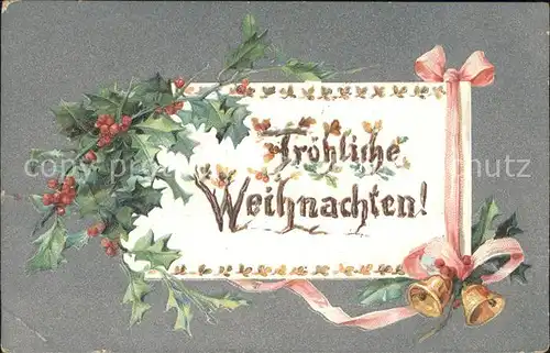 Weihnachten Glocken Stechpalme Litho Kat. Greetings