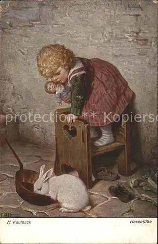Kaulbach Hermann Hasenfuesse Kind Puppe Hase  Kat. Kuenstlerkarte
