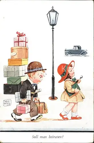 Kuenstlerkarte John Wills Kinder Geschenke Handtasche Oldtimer Strassenlaterne Kat. Kuenstlerkarte