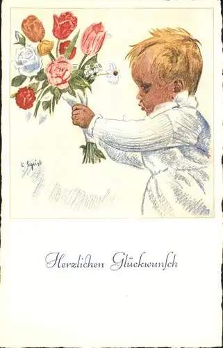 Glueckwunsch Kind Rosen Tulpen Margeriten  Kat. Greetings