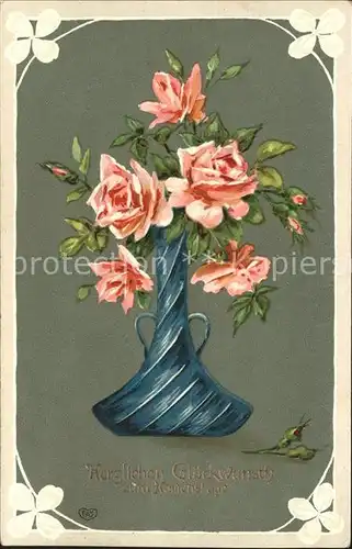 Namenstag Namenskarte Glueckwunsch Rosen Vase Litho /  /