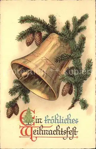 Kirchenglocken Tannenzapfen Weihnachten Litho Kat. Gebaeude