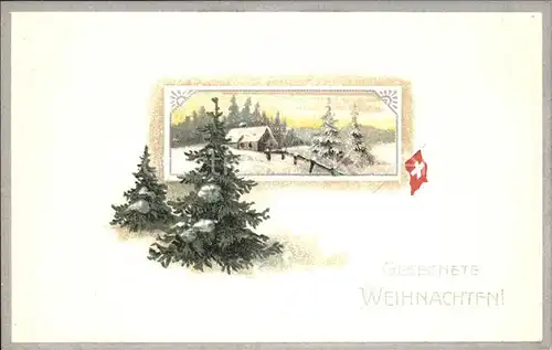 Weihnachten Schweiz Fahnen Tannenbaum Litho Kat. Greetings