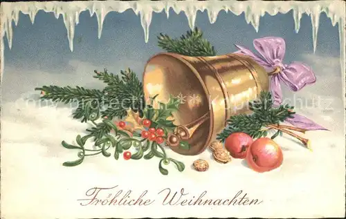 Kirchenglocken Weihnachten aepfel Stechpalme Walnuesse Mistel Litho Kat. Gebaeude