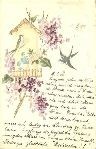 Voegel Schwalben Vogelhaeuschen Blumen  Kat. Tiere