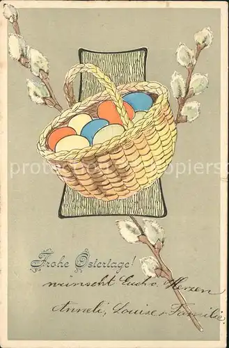 Ostern Easter Paques Ostereier Korb Weidenkaetzchen  / Greetings /