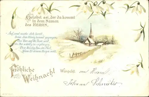 Weihnachten Schneegloeckchen Gedicht Kirche Litho Kat. Greetings