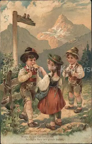 Kinder Child Enfants Wanderung Berge Brot Gedicht Litho Kat. Kinder
