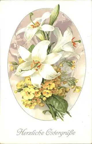 Ostern Easter Paques Philippinen-Lilie Schluesselblumen Litho / Greetings /