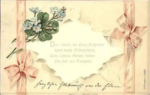 Blumen Vergissmeinnicht Gedicht Schleifen Litho Kat. Pflanzen