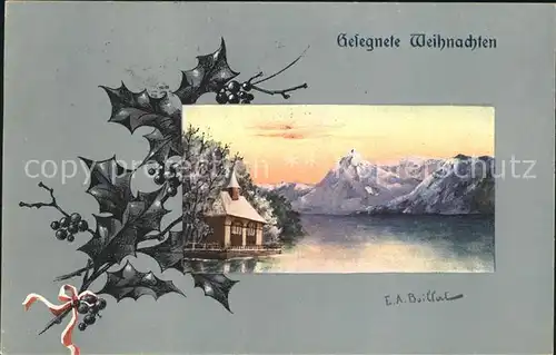 Weihnachten Stechpalme Berge Kapelle Kuenstlerkarte E. A. Boillac Kat. Greetings