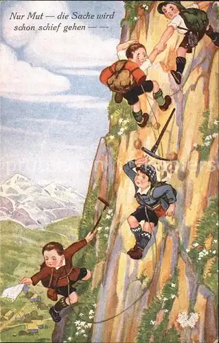 Bergsteigen Klettern Kinder Bergpickel Rucksack Seil  / Sport /