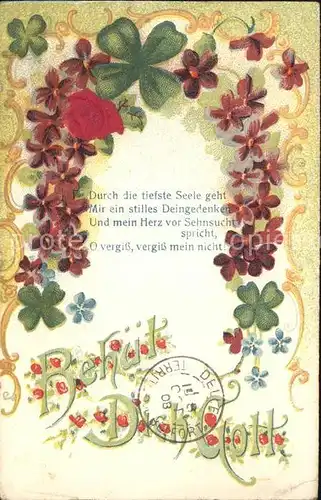 Kleeblatt Veilchen Gedicht Rose Litho Kat. Greetings