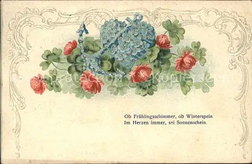 Kleeblatt Blumen Vergissmeinnicht Anker Herz Litho Spruch  Kat. Greetings