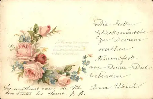 Rosen Vergissmeinnicht Gedicht Litho Kat. Pflanzen