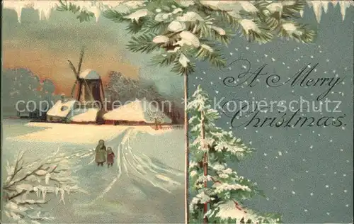 Weihnachten Windmuehle Litho Kat. Greetings