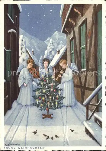 Engel Musikanten Trompete Geige Weihnachtsbaum Weihnachten  Kat. Religion