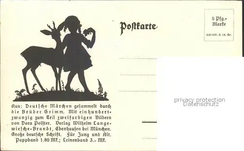 Maerchen Sagen Die kluge Bauerntochter Schattenbildkarte Kind Hirsch Dora Polster Kat. Maerchen und Sagen