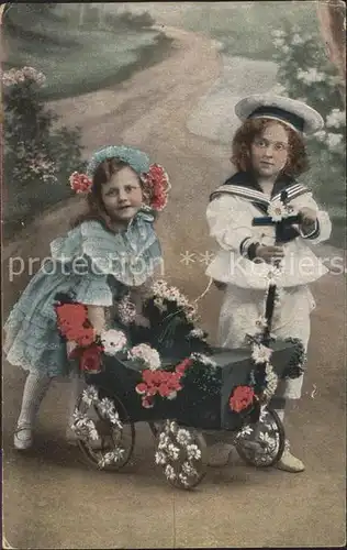 Kinder Child Enfants Mode Hutmode Holzwagen Blumen  Kat. Kinder