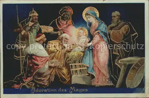 Religion Heilige Familie Heilige Drei Koenige Adoration des Mages Litho Kat. Religion