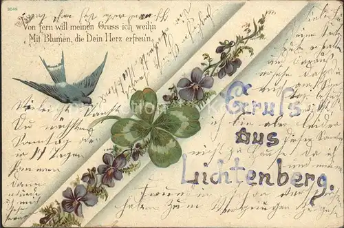 Kleeblatt Schwalbe Veilchen Litho Gedicht Kat. Greetings