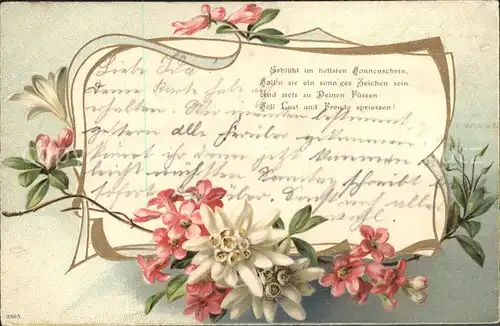 Edelweiss Alpenrosen Gedicht Litho Kat. Pflanzen