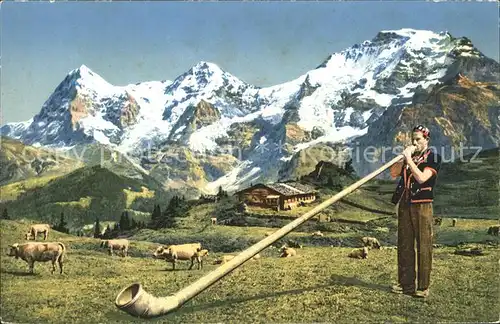 Alphorn Alphornblaeser Berge Kuehe Kat. Musik