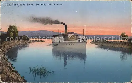 Dampfer Binnenschifffahrt Canal de la Broye Sortie Lac de Morat Kat. Schiffe