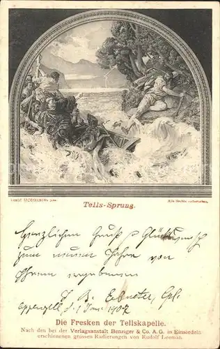 Tell Wilhelm Tells Sprung Kuenstlerkarte Ernst Stoeckelberg  Kat. Persoenlichkeiten