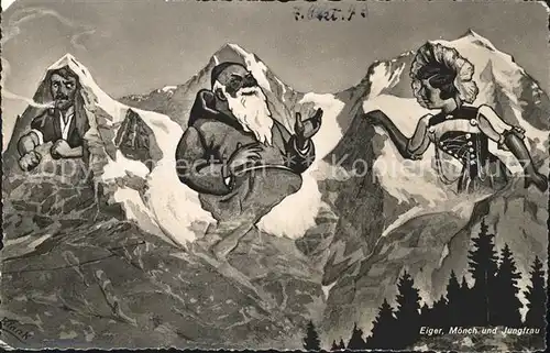Berggesichter Eiger Moench Jungfrau Kuenstlerkarte Blank Kat. Berge