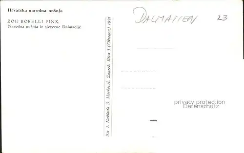 Trachten Dalmatien Narodna nosnja Nationaltracht Instrument Kuenstlerkarte Z. Borelli