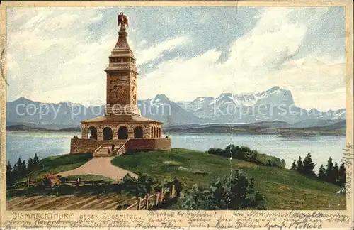 Bismarckturm Zugspitze Litho Kat. Persoenlichkeiten