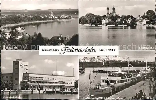 Dampfer Binnenschifffahrt Friedrichshafen Bodensee Hafenbahnhof Schlosskirche  Kat. Schiffe