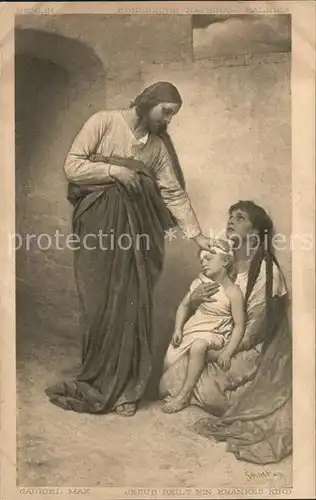 Kuenstlerkarte Alte Kuenstler Gabriel von Max Jesus heilt ein krankes Kind  Kat. Kuenstlerkarte
