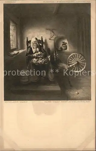 Kuenstlerkarte Alte Kuenstler Nicolaes Maes Alte Frau beim Apfelschaelen  Kat. Kuenstlerkarte