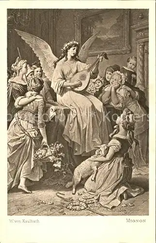 Verlag Ackermann Kuenstlerpostkarte Nr. 1187 Wilhelm von Kaulbach Mignon Schutzengel Mandoline Schaf Kat. Verlage