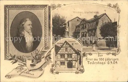 Schiller Friedrich 100 jaehriges Todestag Marbach Geburtshaus Weimar Sterbehaus Harfe Kat. Dichter