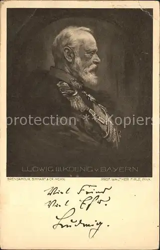 Adel Bayern Koenig Ludwig III. Kuenstlerkarte Walther Firle Kriegskarte 1914 Rotes Kreuz Kat. Koenigshaeuser