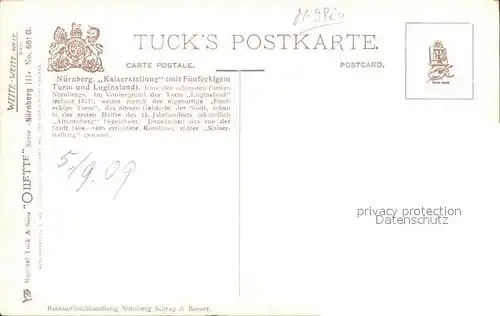 Verlag Tucks Oilette Nr. 661 B Nuernberg Kaiserstallung Charles E. Flower  Kat. Verlage