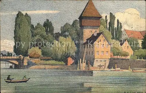 Schlatter E.E. Rheintorturm Konstanz Kat. Kuenstlerkarte