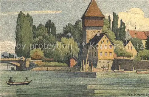 Schlatter E.E. Rheintorturm Konstanz  Kat. Kuenstlerkarte