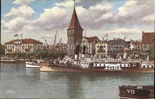 Verlag WIRO Wiedemann Nr. 2867 Lindau Bodensee Hafenpartie Leuchtturm Dampfer Rhein Kat. Verlage