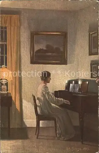 Kuenstlerkarte Alfred Broge Alte Melodien Frau Klavier  Kat. Kuenstlerkarte