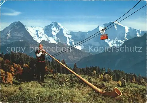 Alphorn Alphornblaeser Seilbahn Berner Oberland Eiger Moench Jungfrau Kat. Musik