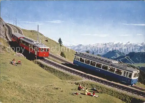 Zahnradbahn Rigi Kulm Vitznau  und Arth Rigu Bahnen Alpen Kat. Bergbahn