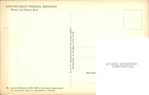 Kuenstlerkarte Arnold Boecklin Kentaur a kovacsnal Nr. 49 Kat. Kuenstlerkarte