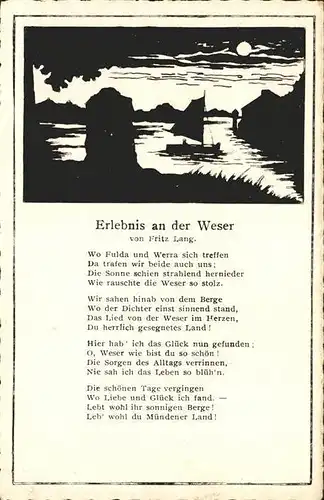 Gedicht auf AK Erlebnis an der Weser Fritz Lang  Kat. Lyrik